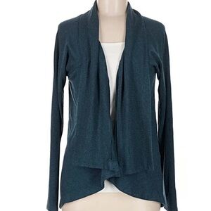 Athleta cardigan M Soft teal Draped front Scoop hem EUC